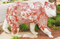 colorful bear sculpture from Cherokee Bears Project potterybear