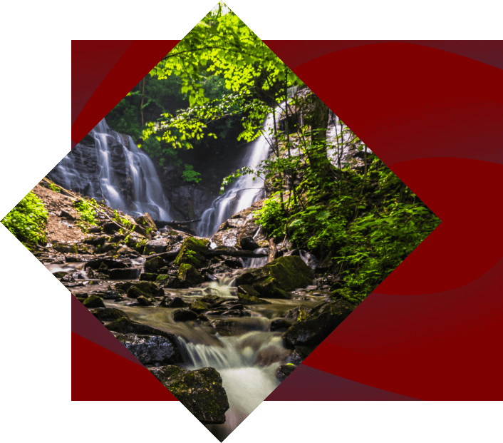 An impressive Soco waterfall in western North Carolina near the town of Cherokee in the Blue Ridge Mountains