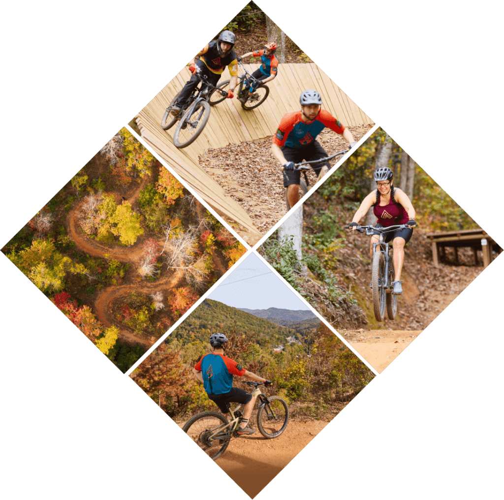 Large Diamond Collage Depicting Biking in Cherokee NC