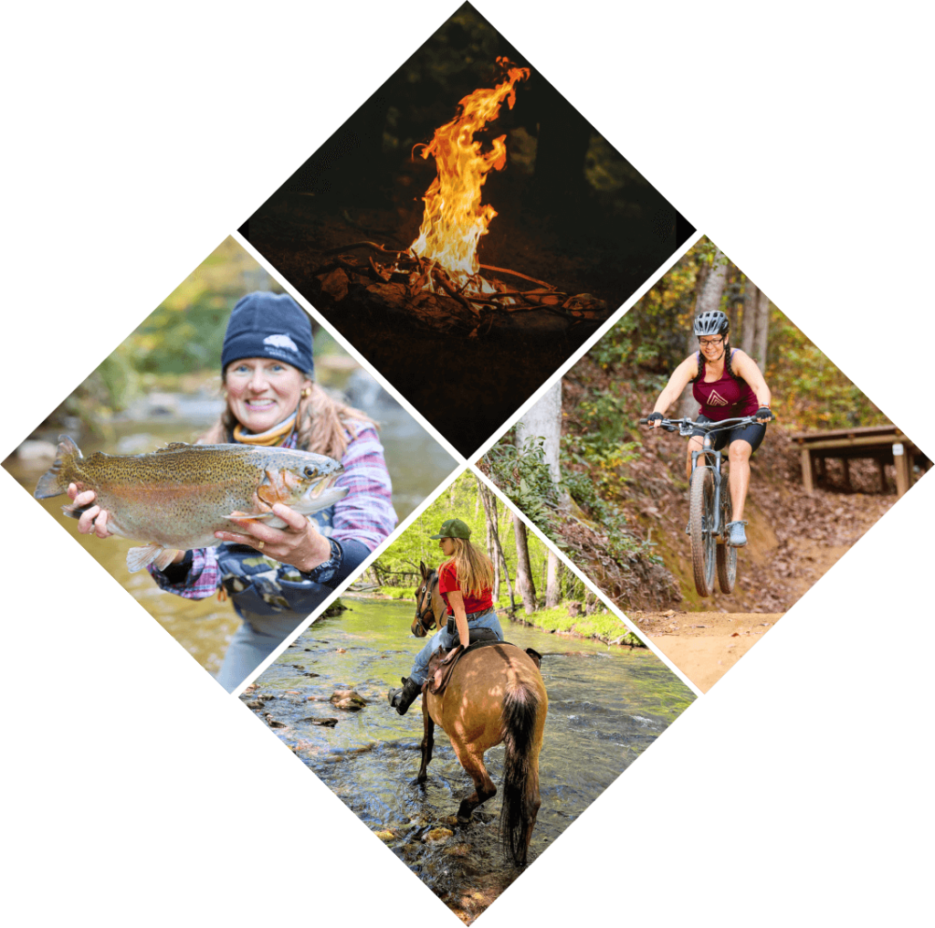 Large Diamond Collage Depicting Various Outdoor Activities in Cherokee NC