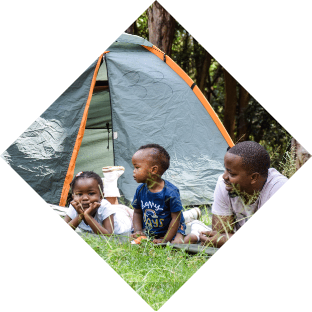 family camping in tent