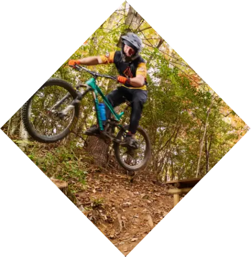 fire mount trails cyclist going off ramp